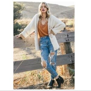 Ivory Taupe Southwest Chic Fuzzy Coatigan